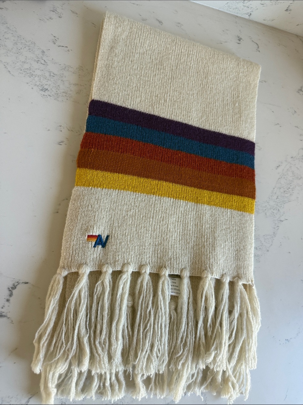 Aviator Nation Retro wool-blend scarf cream color knit multi-colored Stripe